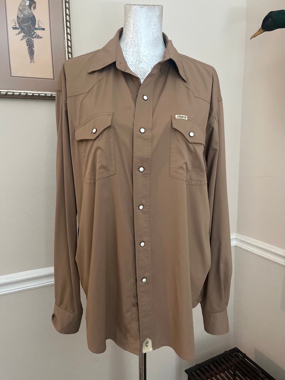 “Rafter Tan Snap Button Western Fishing Shirt Lightweight Utility Men’s L”